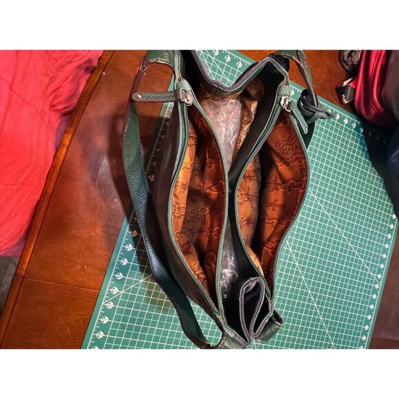 Tignanello Green Suede Genuine Leather Shoulder Bag With Zipper Closure & Patter - Picture 8 of 11